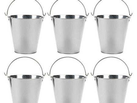 Round Galvanized Buckets - 6-Pack Steel Buckets with Handle for Beer and Drinks, Table Centerpiece Party Supplies, 100-Ounce, Silver, 7 x 7 Inches Online