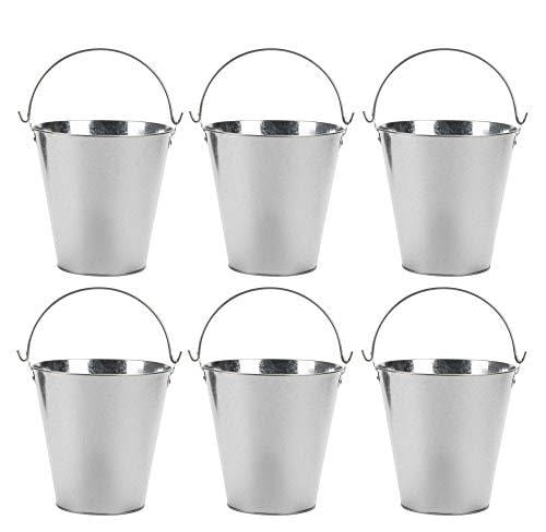 Round Galvanized Buckets - 6-Pack Steel Buckets with Handle for Beer and Drinks, Table Centerpiece Party Supplies, 100-Ounce, Silver, 7 x 7 Inches Online