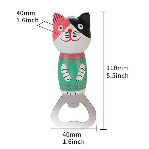 Bottle Opener Stainless Steel Beer Bottle Opener Cute Wooden Cats Opener with Magnet 2pcs Supply