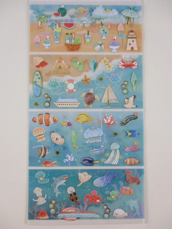 Cute Kawaii Kamio 4 Scenes Series Sticker Sheet -  Beach Vacation Sea Summer Fruit Fish Underwater Animal - for Journal Planner Craft Agenda Organizer Scrapbook Cheap