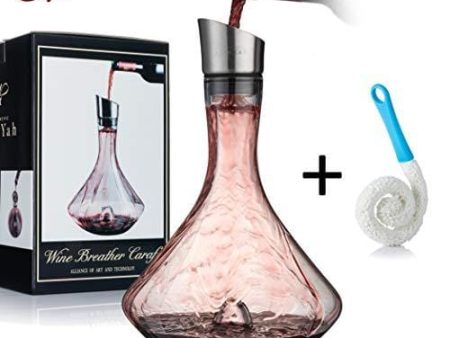 YouYah Wine Decanter Set,Red Wine Carafe with Built-in-Aerator,Wine Aerator,Wine Gift,Stainless Steel Pourer Lid,Filter,100% Hand Blown Lead-free Crystal Glass(All New Packing) Fashion