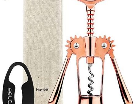 Wing Corkscrew Set by Hanee (Rose Gold) - Wine Bottle Opener - Wine Opener & Beer Bottle Opener with Foil Cutter and Pouch, Wine Accessories For Kitchen Chateau Restaurant Bars and Waiters Discount