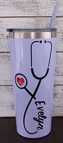 22 oz Nurse s Personalized Stainless Steel Tumbler with Custom Stethoscope Vinyl Decal by Avito - Includes Straw and Lid - Nurse RN - Nurse Gift Supply