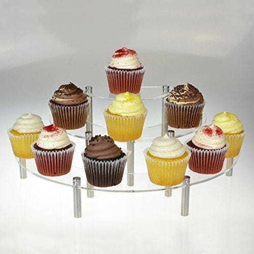 MyGift 3-Piece Set Clear Acrylic Half Moon Server Cupcake Dessert Display Stand, Tabletop Collectible Showcase Risers Online