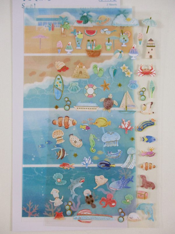 Cute Kawaii Kamio 4 Scenes Series Sticker Sheet -  Beach Vacation Sea Summer Fruit Fish Underwater Animal - for Journal Planner Craft Agenda Organizer Scrapbook Cheap