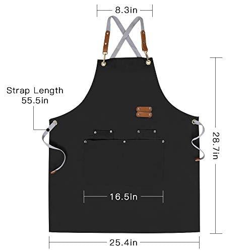 Chef Apron,Cross Back Apron for Men Women with Adjustable Straps and Large Pockets,Canvas,M-XXL (Black) For Sale