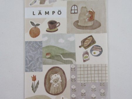 Cute Kawaii MW Lampo Scenic Animal Series - B - Bear Coffee Tea Egg Bread Jam Breakfast Bacon Read Windmill Book Pretzel Apple Plant Gardening Food Tender Classic Sticker Sheet - for Journal Planner Schedule Scrapbook Craft For Sale