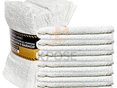 Xpose Safety Bar Mop Towels 12 Pack - Terry Cloth Cotton - Premium Quality Absorbent Home, Kitchen and Restaurant White Cleaning Rags - 16  x 19  Fashion