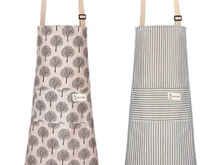 2 Pieces Cotton Linen Cooking Apron Adjustable Kitchen Apron Soft Chef Apron with Pocket for Women and Men Online now