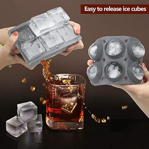 TINANA Ice Cube Tray, 2” Ice Cube Trays & 2” Ice Ball Mold, 2Pack Large Round Sphere Ice Ball Maker, Silicone Square Ice Cube Trays for Chilled Whiskey, Cocktails, Bourbon&Brandy(Gray) Online Hot Sale