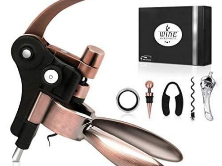 Wine Openers Set - Lever Wine Bottle Opener Kit - Corkscrew Set-[Professional Upgraded] Wine Accessories with Gift Box-with Cutter,Wine Aerator,Wine Stopper and Extra Spiral - (Copper) Online Sale