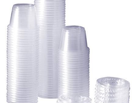 [100 Sets - 1 oz.] Plastic Disposable Portion Cups With Lids, Souffle Cups For Sale