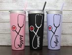 22 oz Nurse s Personalized Stainless Steel Tumbler with Custom Stethoscope Vinyl Decal by Avito - Includes Straw and Lid - Nurse RN - Nurse Gift Supply