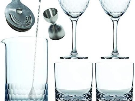 Amehla Cocktail Mixing Glass Bar Kit: 8 Piece Bar Set with Bar Tools and Glasses - Home Mixology Bartending Kit with 2 Mountain Whiskey and 2 Honeycomb Nick and Nora Drinking Glasses + Accessories Discount