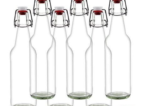 YEBODA Clear Glass Beer Bottles for Home Brewing with Easy Wire Swing Cap & Airtight Silicone Seal 16 oz- Case of 6 Online Sale