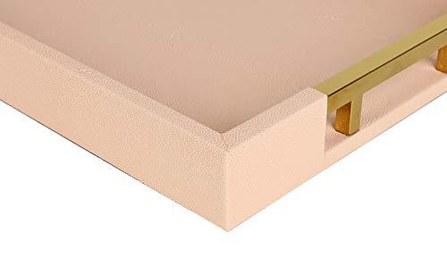 Home Redefined Modern Elegant 18 x12  Rectangle Pink Glossy Shagreen Decorative Ottoman Coffee Table Perfume Living Room Kitchen Serving Tray with Gold Polished Metal Handles for All Occasion s For Discount