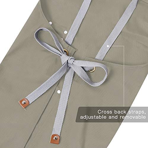 Chef Apron,Cross Back Apron for Men Women with Adjustable Straps and Large Pockets,Canvas,M-XXL (Beige) Cheap