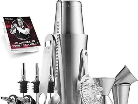 Premium Cocktail Shaker Bar Tools Set (14 piece) Brushed Stainless Steel Bartender Kit, with All Bar Accessories, Cocktail Strainer, Double Jigger, Bar Spoon, Bottle Opener, Pour Spouts Online Sale