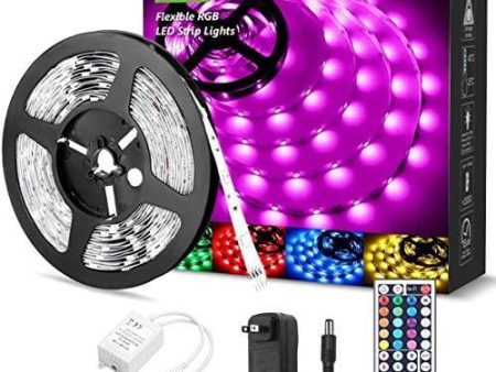 LED Strip Lights 16.4ft, RGB LED Light Strip, 5050 SMD LED Color Changing Tape Light with 44 Key Remote and 12V Power Supply, LED Lights for Bedroom, Home Decoration, TV Backlight, Kitchen, Bar Supply