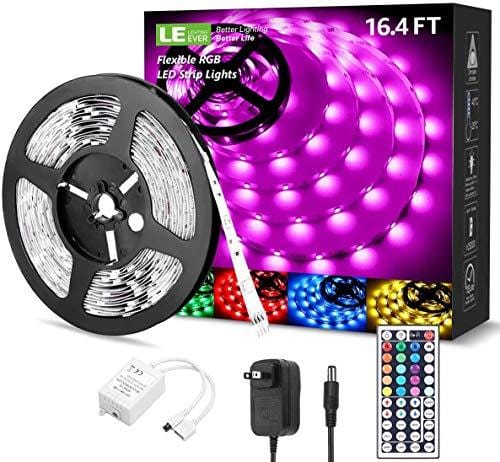 LED Strip Lights 16.4ft, RGB LED Light Strip, 5050 SMD LED Color Changing Tape Light with 44 Key Remote and 12V Power Supply, LED Lights for Bedroom, Home Decoration, TV Backlight, Kitchen, Bar Supply