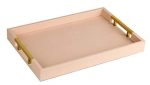 Home Redefined Modern Elegant 18 x12  Rectangle Pink Glossy Shagreen Decorative Ottoman Coffee Table Perfume Living Room Kitchen Serving Tray with Gold Polished Metal Handles for All Occasion s For Discount