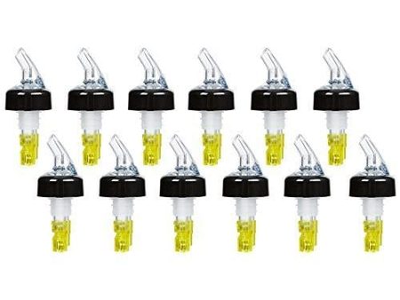 (Pack of 12) Measured Liquor Bottle Pourers, 1.5 oz, Clear Spout Bottle Pourer with Yellow Tail and Black Collar, Measured Pour Spouts by Tezzorio Discount