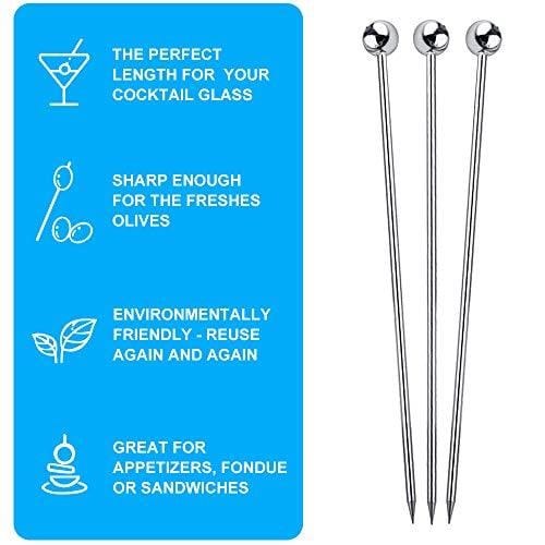 15PCS Cocktail Picks, Upgrade Stainless Steel Martini Picks, Reusable Metal Cocktail Skewers, 4.3 Inches Cocktail Toothpicks for Martinis Olives Appetizers Sandwich by FATLODA Supply