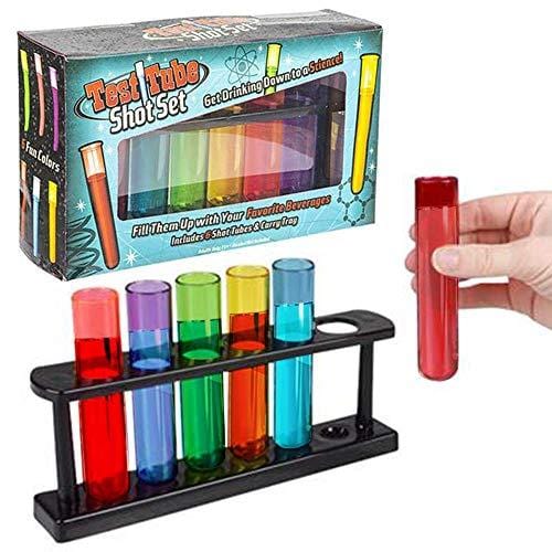 ArtCreativity Test Tube Glass Set, 6 Plastic Laboratory Glasses with Carry Tray, Funny Scientific Gifts for Adults, Cool Chemistry Graduation Gag Gift, Unique Drinking Gifts for Men and Women Online now