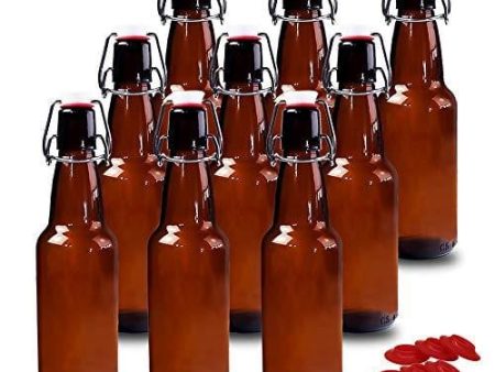 YEBODA 12 oz Amber Glass Beer Bottles for Home Brewing with Flip Caps, Case of 9 Supply