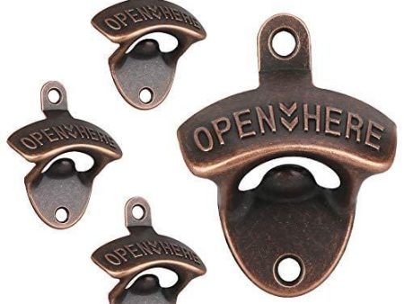 4 Pcs Bottle Opener Wall Mounted, Antique Metal Beer Bottle Top Openers Hardware With Mount Screws Set, Outdoor, Rustic, Cabinet, Bar (Vintage-Red bronze) Hot on Sale