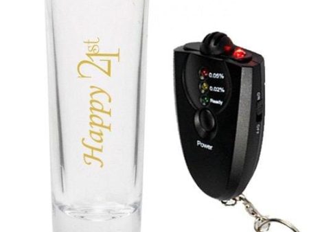 21st 2 oz. Shooter Shot glass Birthday Part Twenty One with Breathalyzer (Gold) Discount