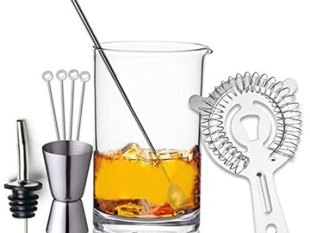 Cocktail Mixing Glass - 9pcs Mixing Glass Set 550ml 18.5oz, Thick Bottom Seamless with Cocktail Strainer Bar Spoon Great for Bartender, Home Bar - MG01-S (Silver) Online