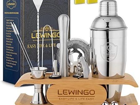 21-Piece Mixology Bartender Kit With Stand, LEWINGO Cocktail Shaker Set With 24 oz Martini Shaker, Strainer, Jigger, Stainless Steel Shakers Bartending Kit, Bar Set For Gift, Home Bar Kit And Recipe Online