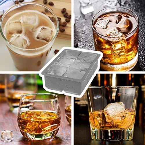 TINANA Ice Cube Tray, 2” Ice Cube Trays & 2” Ice Ball Mold, 2Pack Large Round Sphere Ice Ball Maker, Silicone Square Ice Cube Trays for Chilled Whiskey, Cocktails, Bourbon&Brandy(Gray) Online Hot Sale