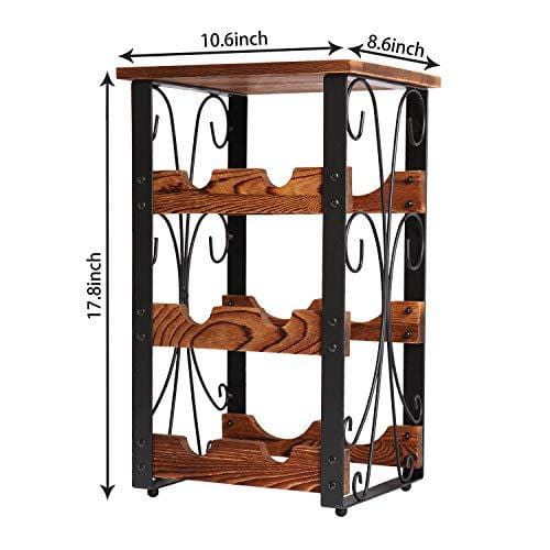 X-cosrack Rustic 6 Bottles Tabletop Wine Rack Freestanding 3 Tier Wine Organizer Holder Stand Countertop Liquor Storage Shelf Solid Wood & Iron 10.6  L x 8.6  W x 17.8  H Supply