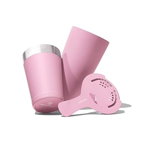 BarChemistry Cocktail Shaker – Professional Cocktail Set with Boston Shaker and Strainer – Stainless Steel Drink Shaker – Weighted Shaker Cups – Rubber Coated Boston Cocktail Shaker – Matte Pink Sale