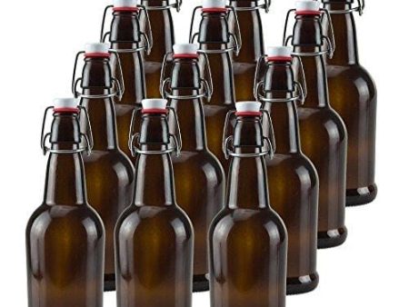 16 oz Amber Glass Beer Bottles for Home Brewing 12 Pack with Flip Caps Online now