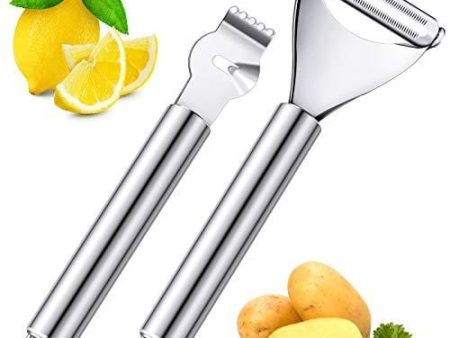 2 Pieces Stainless Steel Lemon Grater Zester Potato Peelers Stainless Steel Y Peeler Orange Citrus Peeler Tool with Channel Knife and Hanging Loop for Home Kitchen Fruits Online Sale