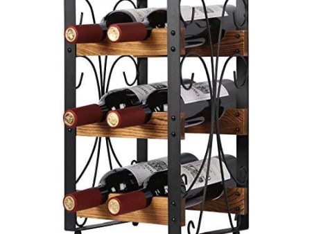 X-cosrack Rustic 3 Tier 6 Bottle Countertop Wine Rack Freestanding Wine Organizer Holder Stand Tabletop Liquor Storage Shelf Wood & Metal 9.8  L x 7.6  W x 16.5  H For Discount