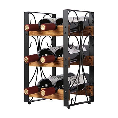 X-cosrack Rustic 3 Tier 6 Bottle Countertop Wine Rack Freestanding Wine Organizer Holder Stand Tabletop Liquor Storage Shelf Wood & Metal 9.8  L x 7.6  W x 16.5  H For Discount