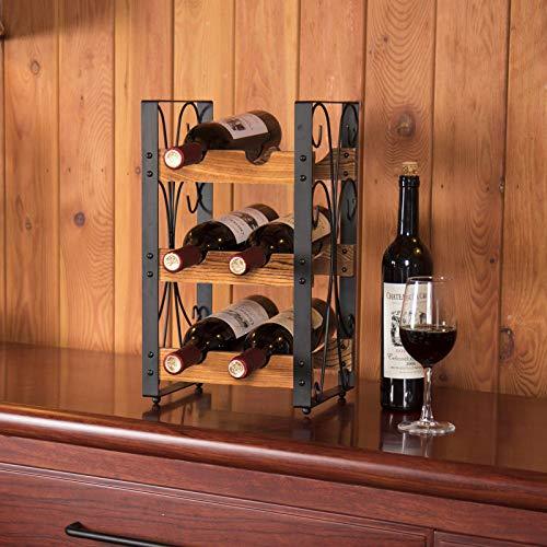 X-cosrack Rustic 3 Tier 6 Bottle Countertop Wine Rack Freestanding Wine Organizer Holder Stand Tabletop Liquor Storage Shelf Wood & Metal 9.8  L x 7.6  W x 16.5  H For Discount