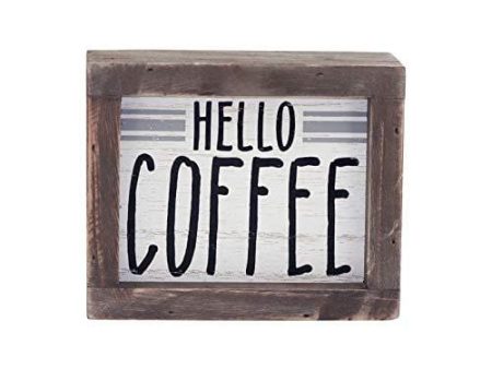 No Brand Small Hello Coffee Wood Framed Tabletop Sign, Farmhouse Vintage Brown Wood Freestanding Coffee Sign, for Coffee Bar Office Kitchen Home Decor, 5-7 8 W x 2  D x 4-7 8 H Online