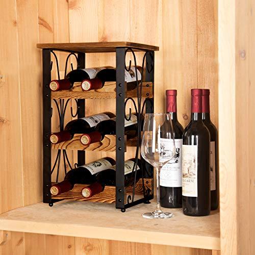 X-cosrack Rustic 6 Bottles Tabletop Wine Rack Freestanding 3 Tier Wine Organizer Holder Stand Countertop Liquor Storage Shelf Solid Wood & Iron 10.6  L x 8.6  W x 17.8  H Supply