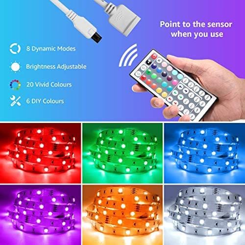 LED Strip Lights 16.4ft, RGB LED Light Strip, 5050 SMD LED Color Changing Tape Light with 44 Key Remote and 12V Power Supply, LED Lights for Bedroom, Home Decoration, TV Backlight, Kitchen, Bar Supply