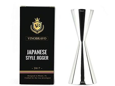 Premium Japanese Stainless Steel Slim Double Cocktail Bar Jigger by VinoBravo with measurements inside 2oz.   1oz. Barware Tool for Home Bars and Professional Bartending Kits (Silver) on Sale