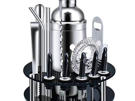 X-cosrack Bar Set,18-Piece Stainless Steel Cocktail Shaker Bar Tools,with Rotating Display Stand and Recipes Booklet,Premium Bartending Kit for Home,Bars,Traveling and Outdoor Parties Sale