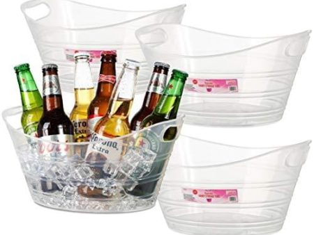 Zilpoo 4 Pack - Plastic Oval Storage Tub, 4.5 Liter Wine, Beer Bottle Drink Cooler, Parties Ice Bucket, Party Beverage Chiller Bin, Baskets, Clear Online Hot Sale