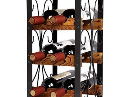 X-cosrack Rustic 6 Bottles Tabletop Wine Rack Freestanding 3 Tier Wine Organizer Holder Stand Countertop Liquor Storage Shelf Solid Wood & Iron 10.6  L x 8.6  W x 17.8  H Supply