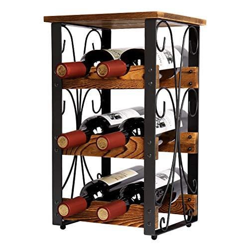 X-cosrack Rustic 6 Bottles Tabletop Wine Rack Freestanding 3 Tier Wine Organizer Holder Stand Countertop Liquor Storage Shelf Solid Wood & Iron 10.6  L x 8.6  W x 17.8  H Supply