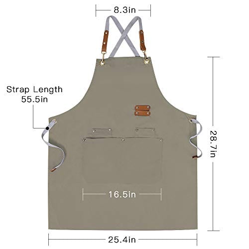 Chef Apron,Cross Back Apron for Men Women with Adjustable Straps and Large Pockets,Canvas,M-XXL (Beige) Cheap